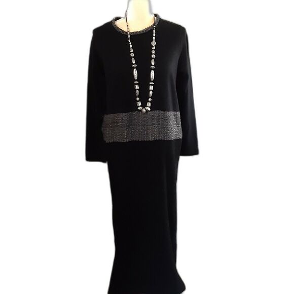 Vintage black Chansonetta dress midi knit rayon long sleeve M elegant - Picture 1 of 3